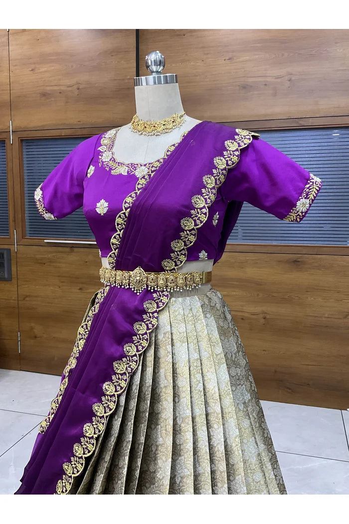 StarWars Women's Woven Design zari work Half Saree with Embroidered Blouse and Dupatta