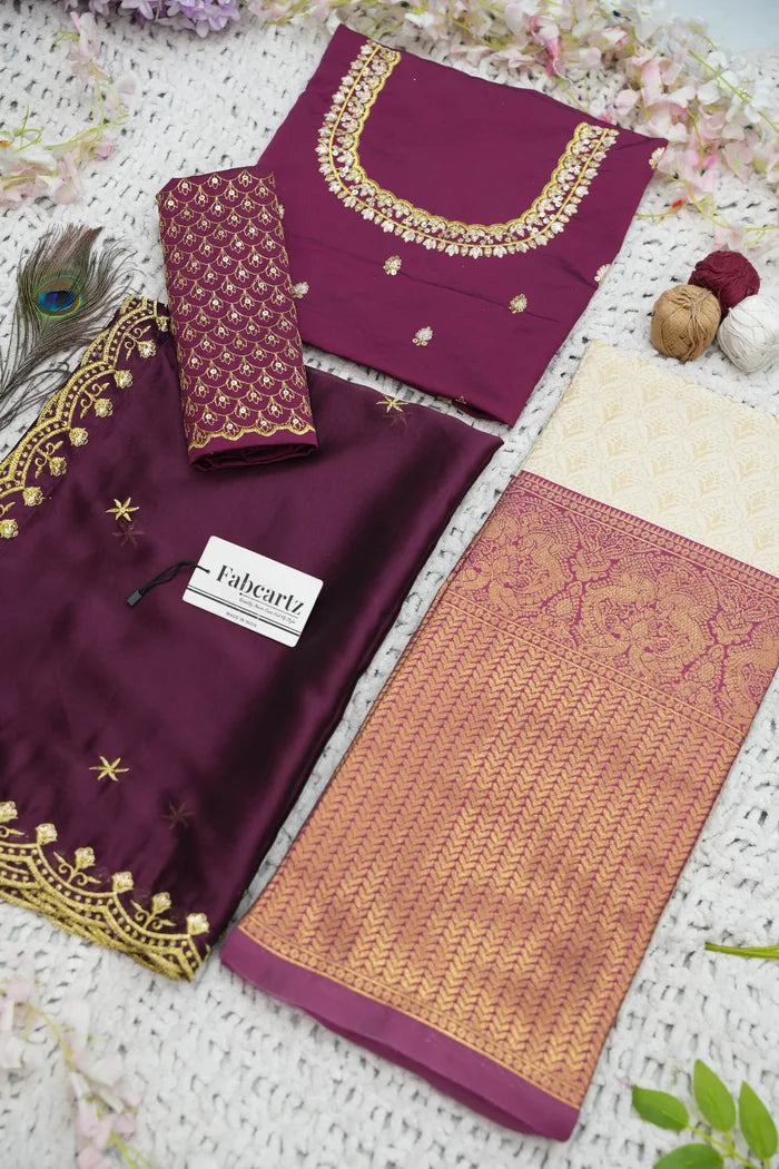 Munjya Women's Woven Design zari work Half Saree with Embroidered Blouse and Dupatta