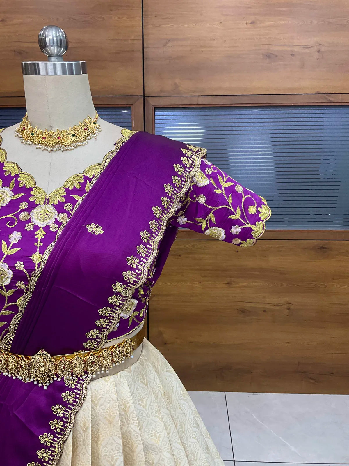 Munjya Women's Woven Design zari work Half Saree with Embroidered Blouse and Dupatta