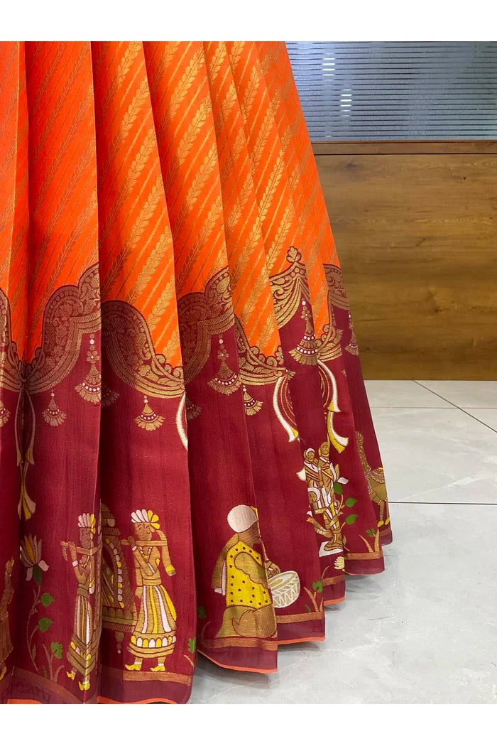 Women's Woven Design zari work Half Saree with Embroidered Blouse and Dupatta Vanya