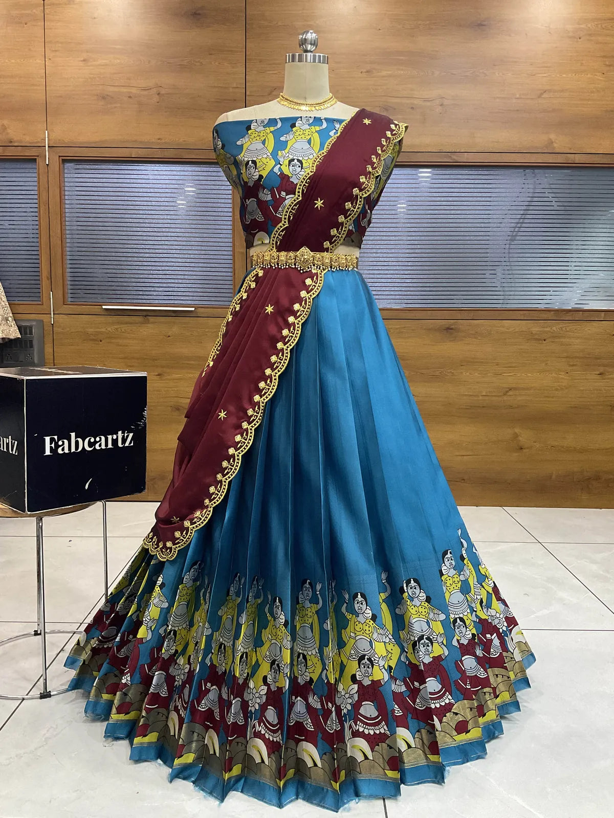 (Putrika) South Indian Festival Traditional Half Saree with Embroidered Blouse & Dupatta