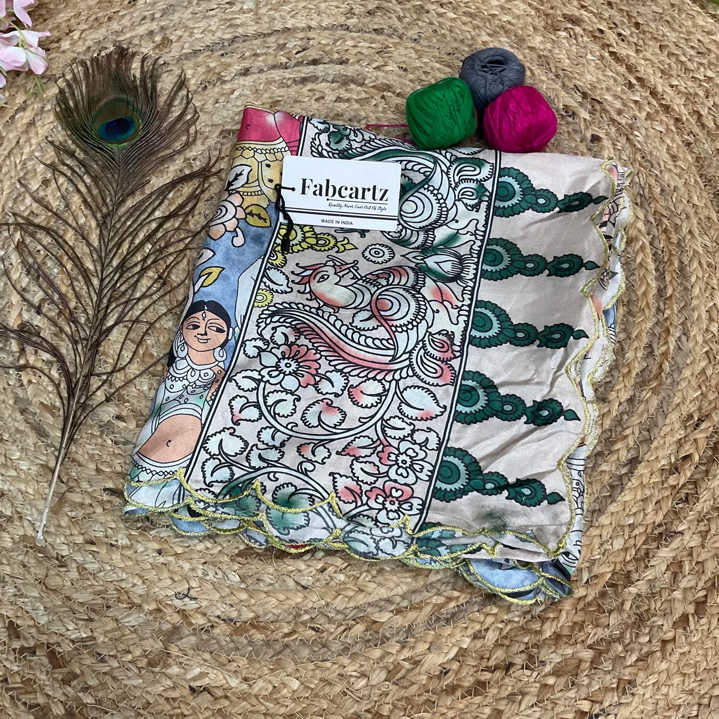 JugnooDup Beautiful Printed with Cutwork Dola Silk Dupatta for women | Only Dupatta