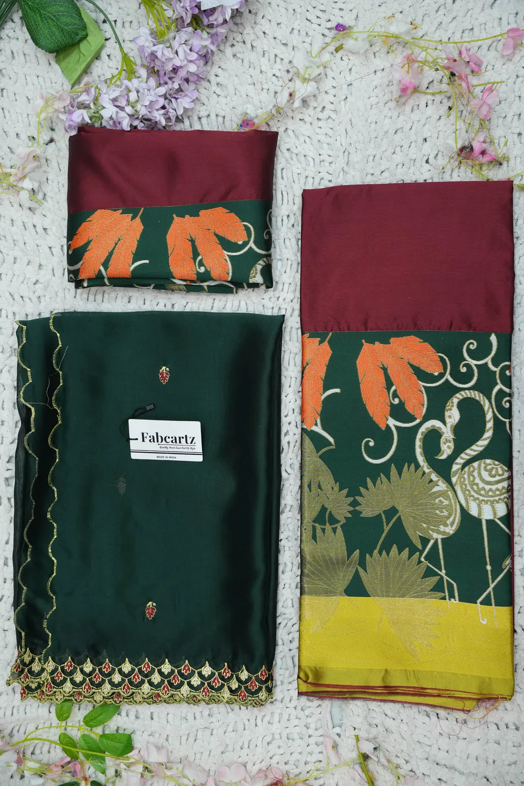 (HansRango) South Indian Festival Traditional Half Saree with Embroidered Blouse & Dupatta