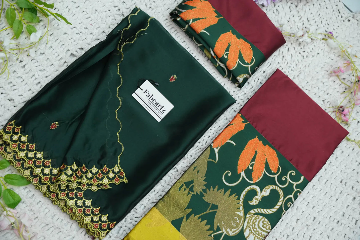 (HansRango) South Indian Festival Traditional Half Saree with Embroidered Blouse & Dupatta