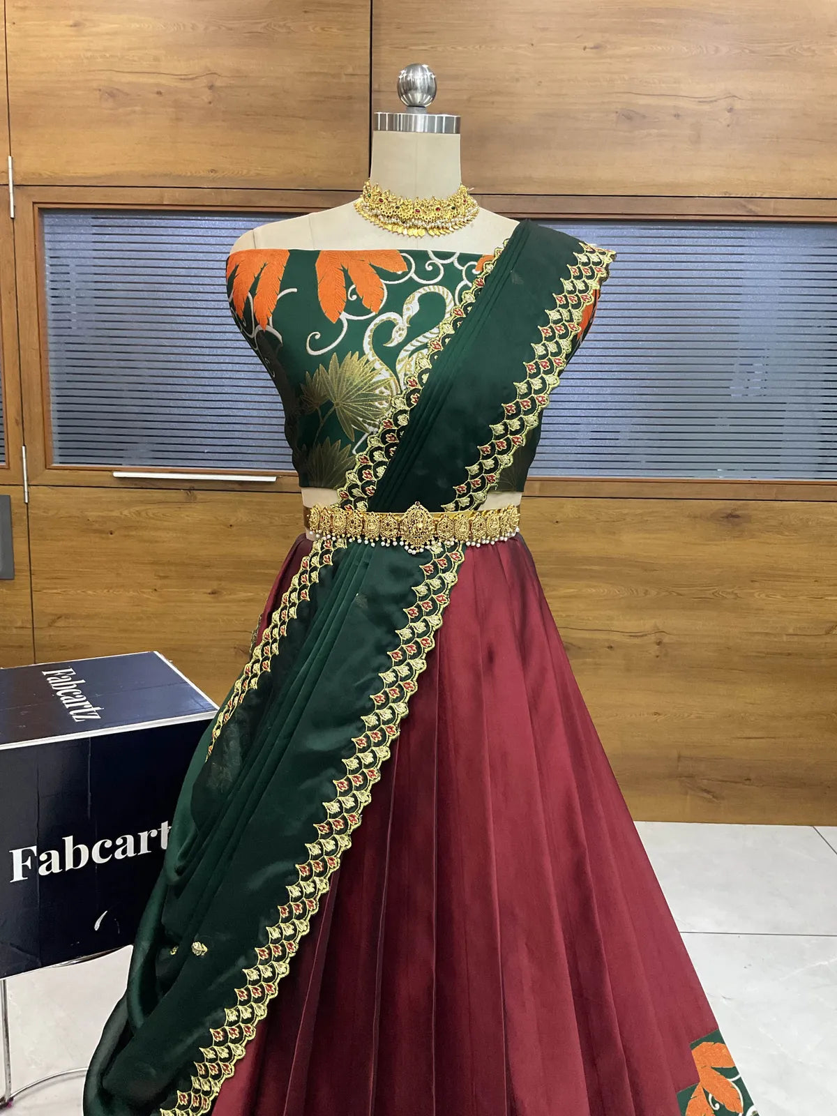 (HansRango) South Indian Festival Traditional Half Saree with Embroidered Blouse & Dupatta