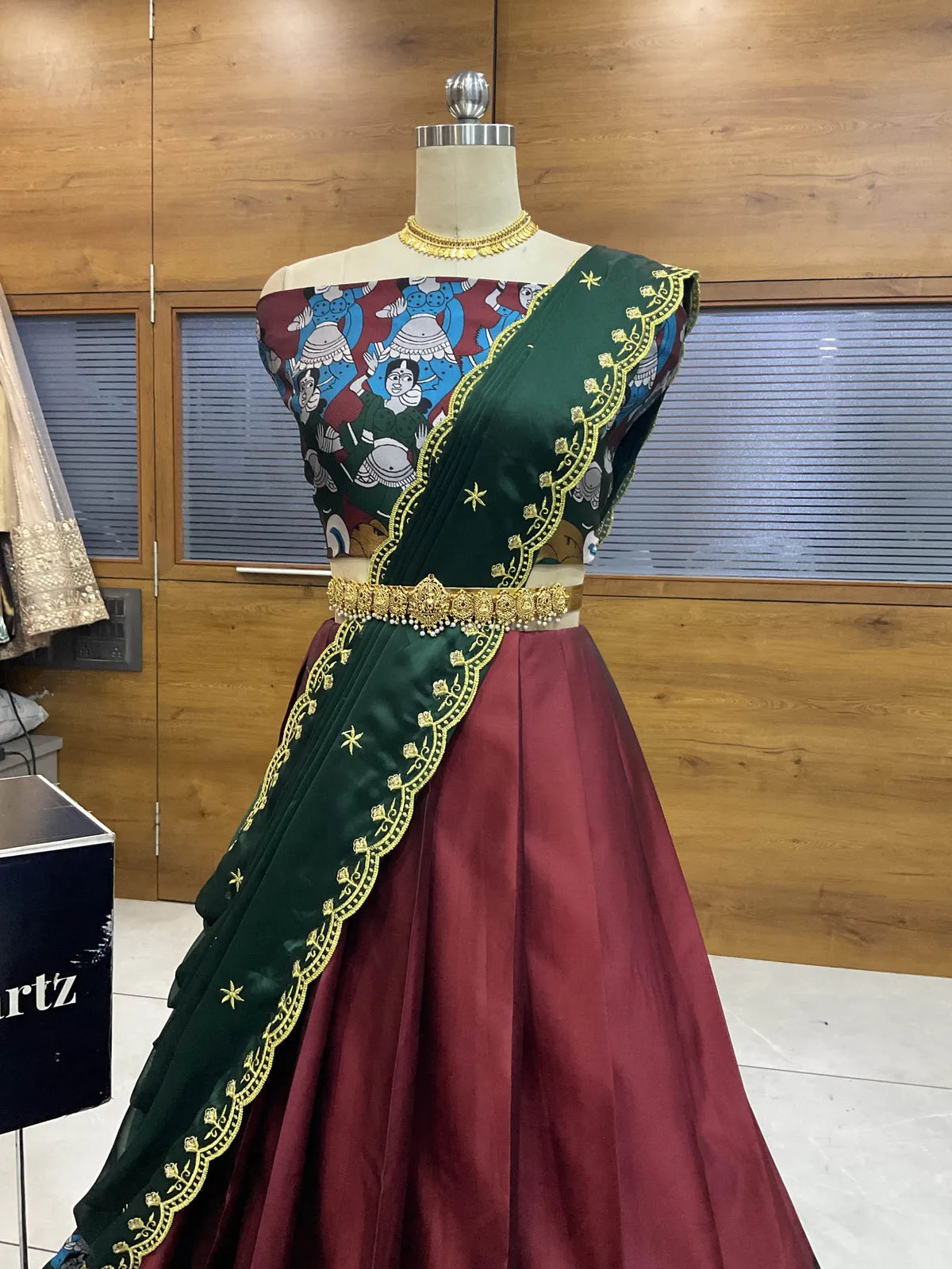 (Putrika) South Indian Festival Traditional Half Saree with Embroidered Blouse & Dupatta