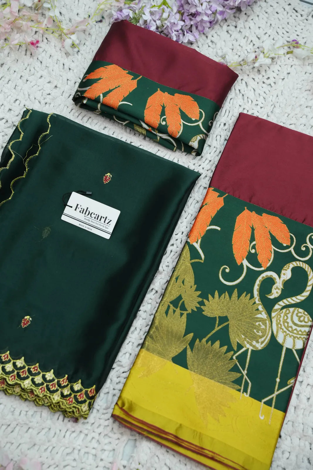 (HansRango) South Indian Festival Traditional Half Saree with Embroidered Blouse & Dupatta