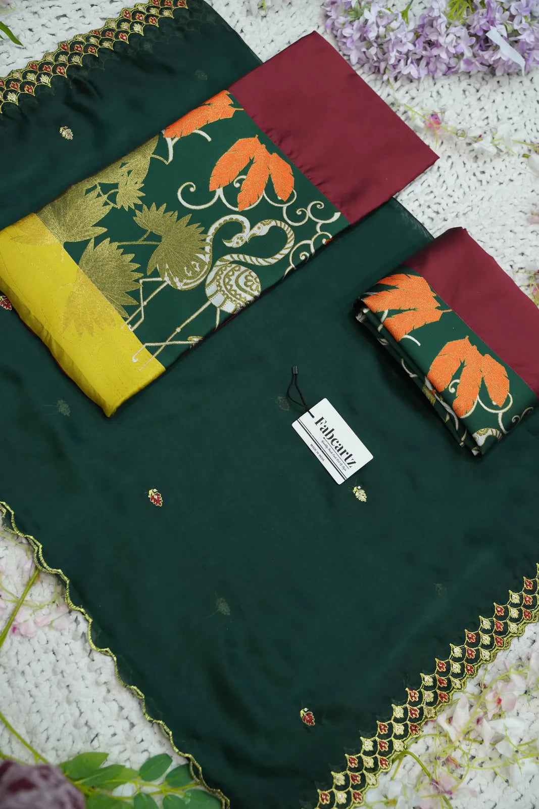 (HansRango) South Indian Festival Traditional Half Saree with Embroidered Blouse & Dupatta