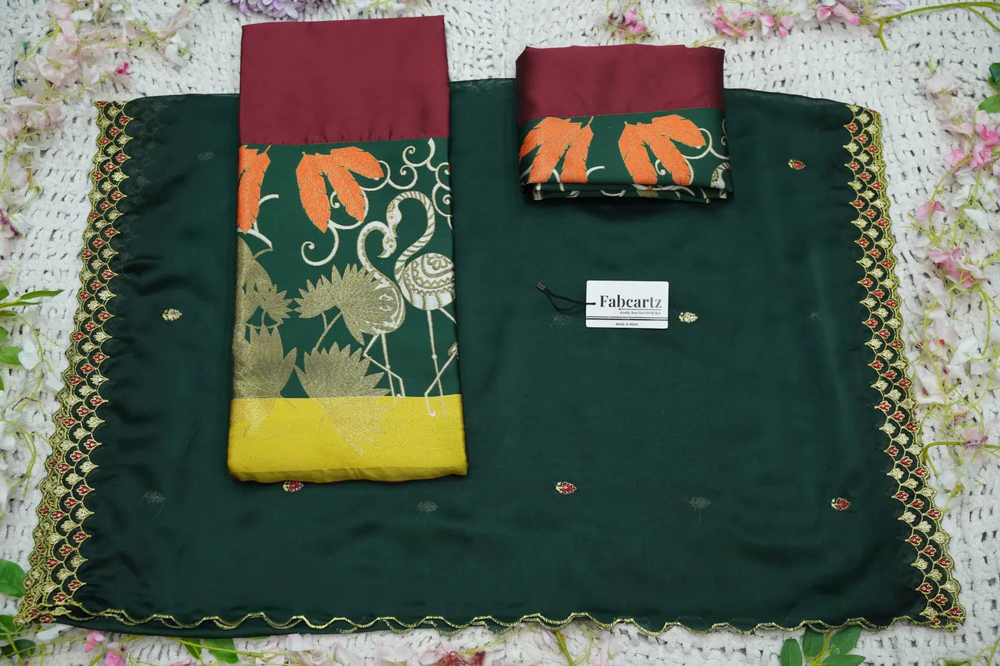 (HansRango) South Indian Festival Traditional Half Saree with Embroidered Blouse & Dupatta