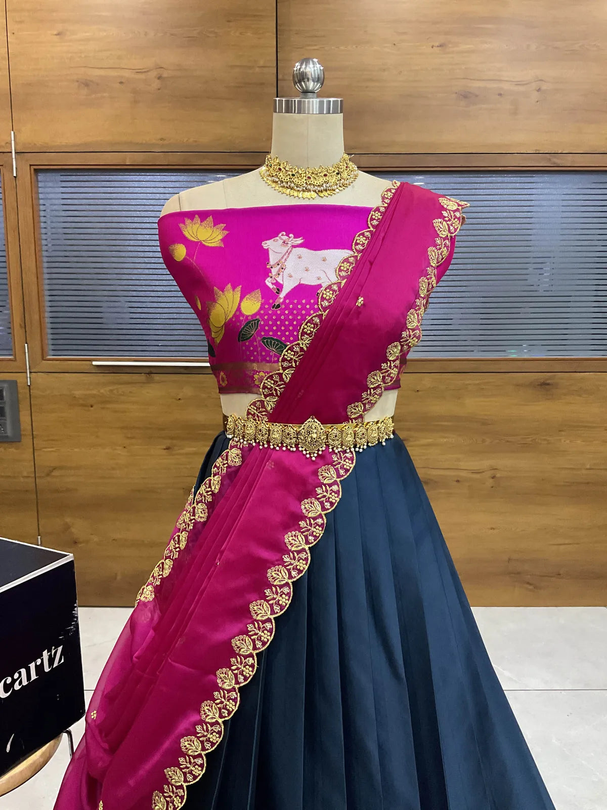 (KaamRango) South Indian Festival Traditional Half Saree with Embroidered Blouse & Dupatta