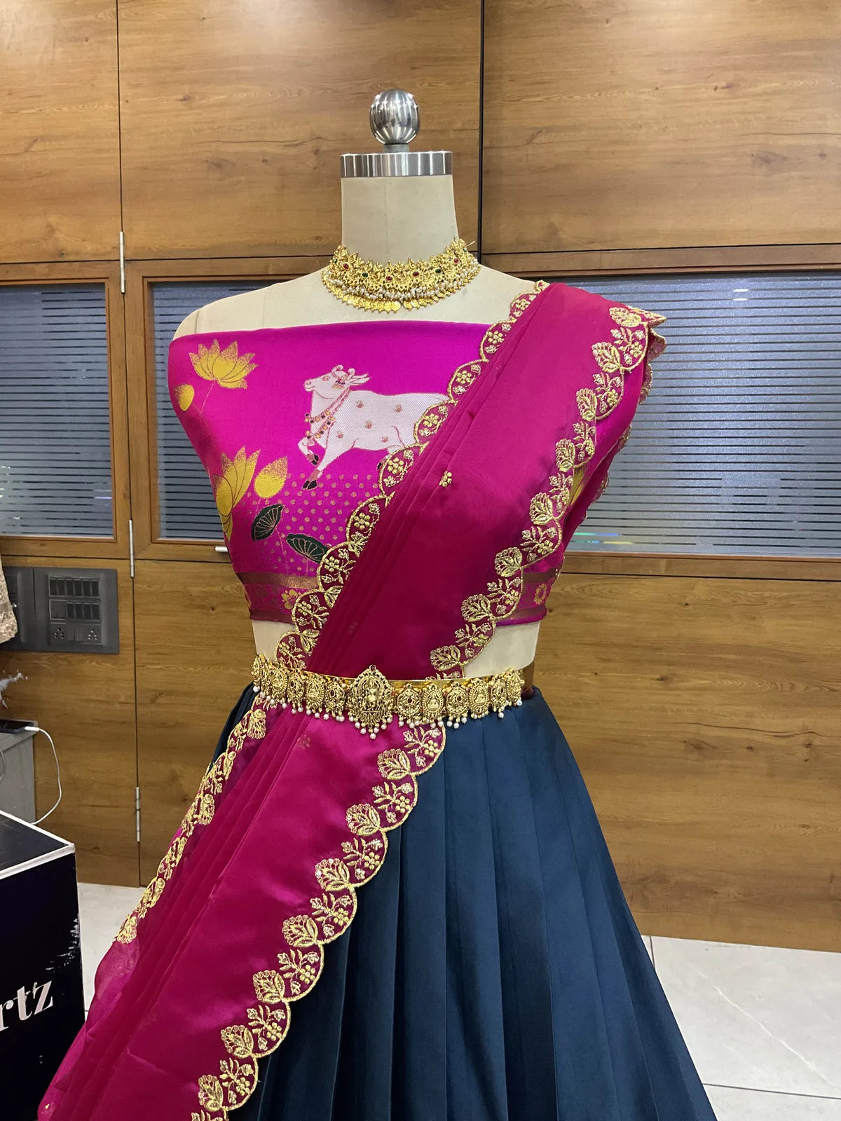 (KaamRango) South Indian Festival Traditional Half Saree with Embroidered Blouse & Dupatta