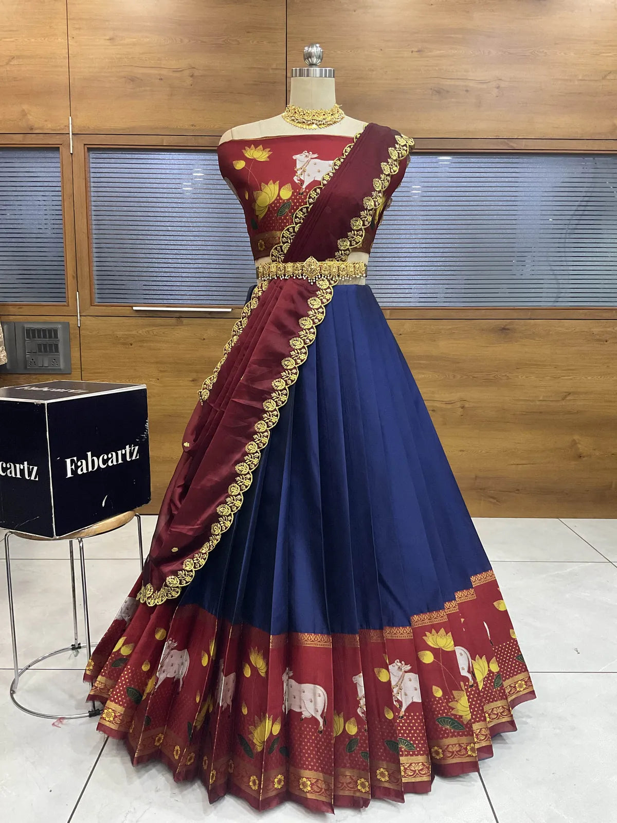 (KaamRango) South Indian Festival Traditional Half Saree with Embroidered Blouse & Dupatta