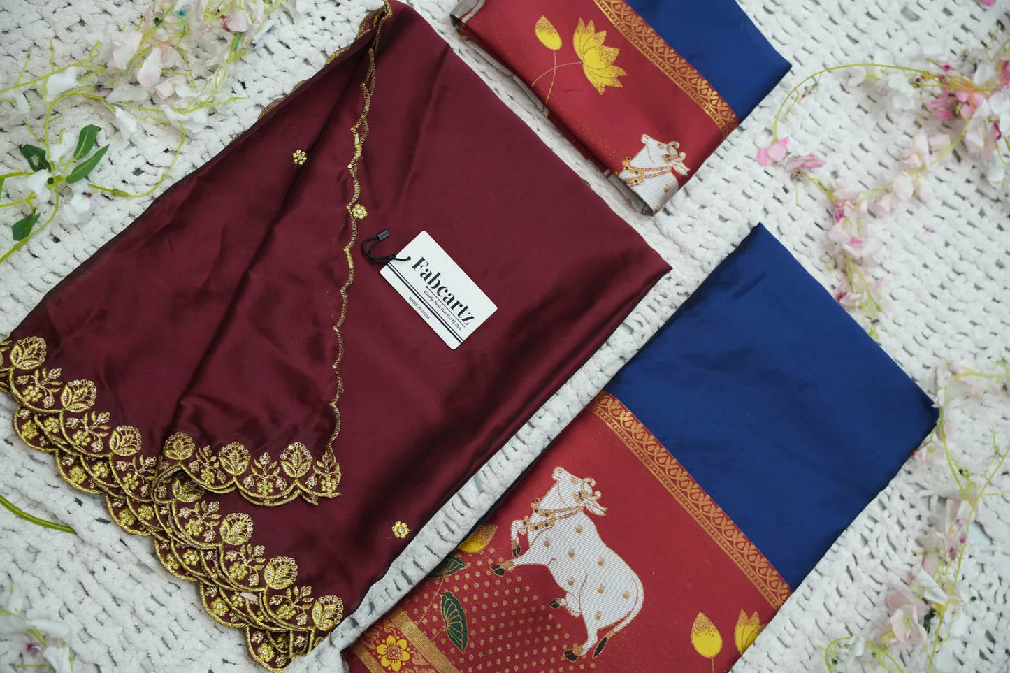 (KaamRango) South Indian Festival Traditional Half Saree with Embroidered Blouse & Dupatta