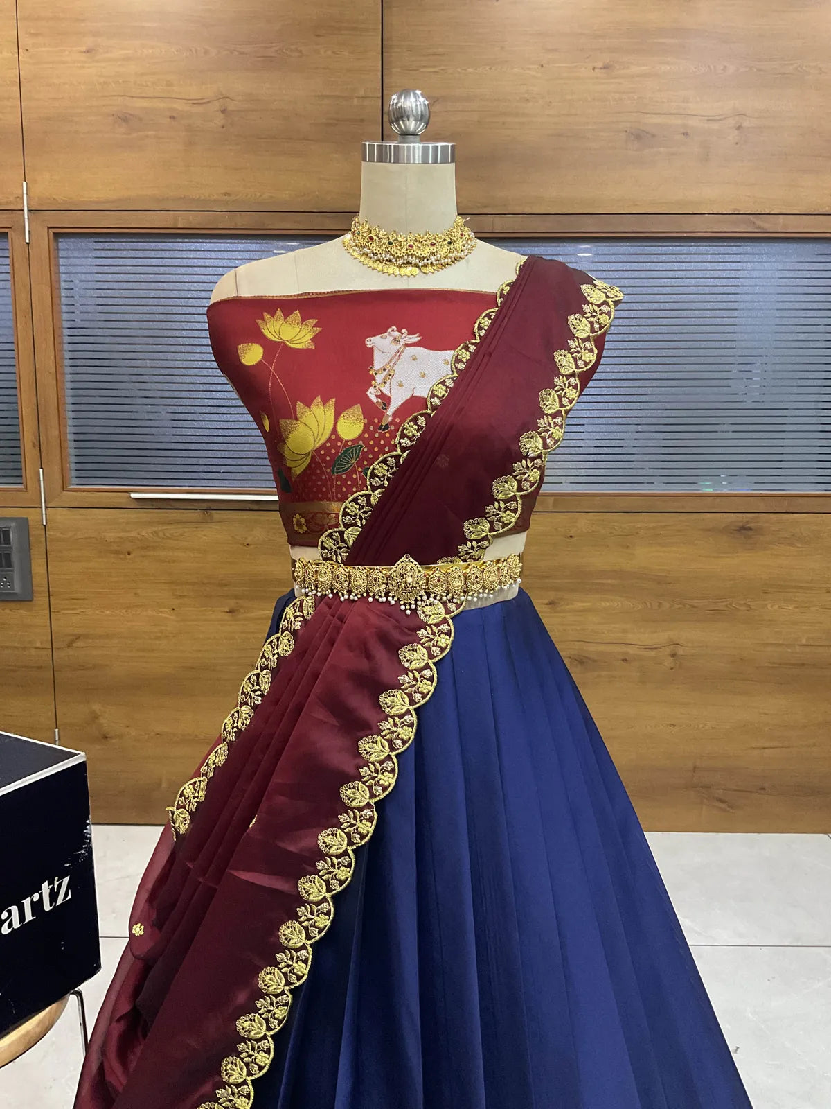 (KaamRango) South Indian Festival Traditional Half Saree with Embroidered Blouse & Dupatta