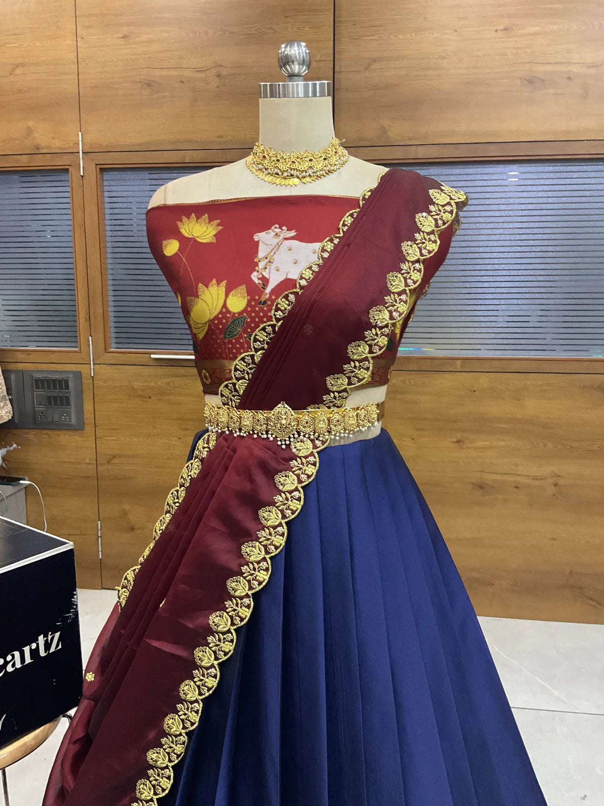 (KaamRango) South Indian Festival Traditional Half Saree with Embroidered Blouse & Dupatta