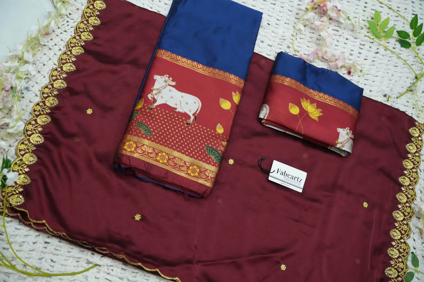 (KaamRango) South Indian Festival Traditional Half Saree with Embroidered Blouse & Dupatta