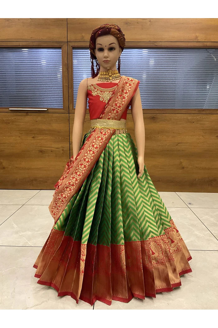 South Indian Festival Traditional Half Saree (Mor Pattu Kids)