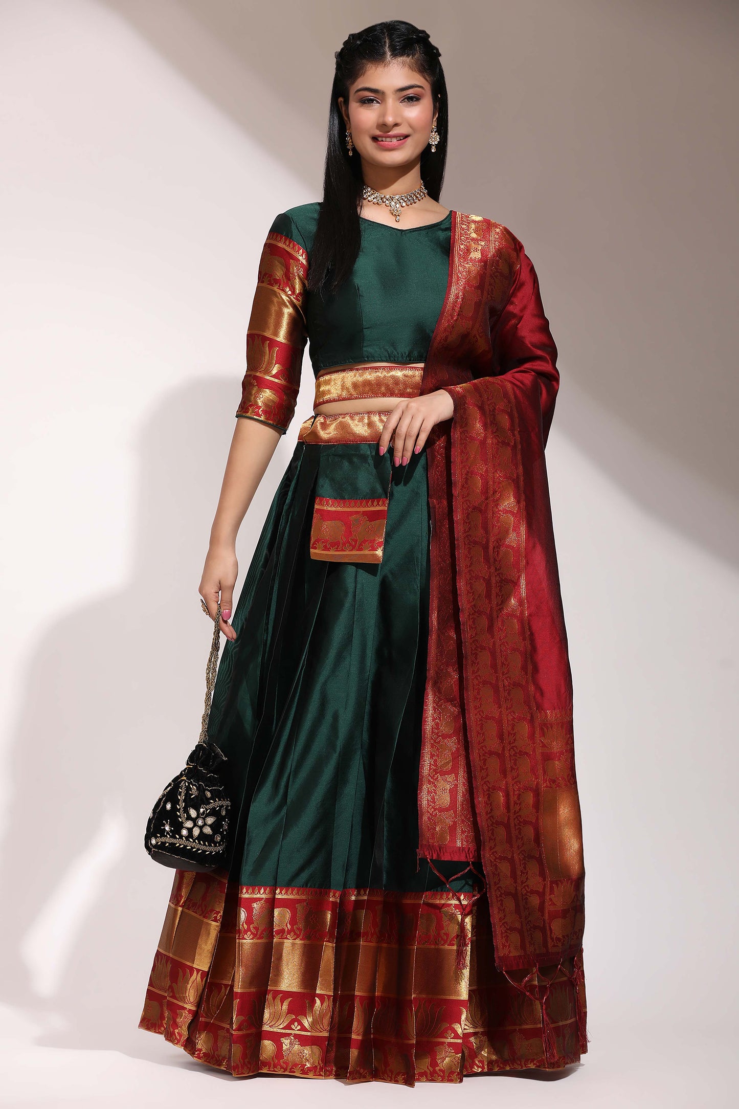 Captivating South Indian Festival Traditional Half Saree (Unstitched) : Embrace Timeless Elegance! 💃✨