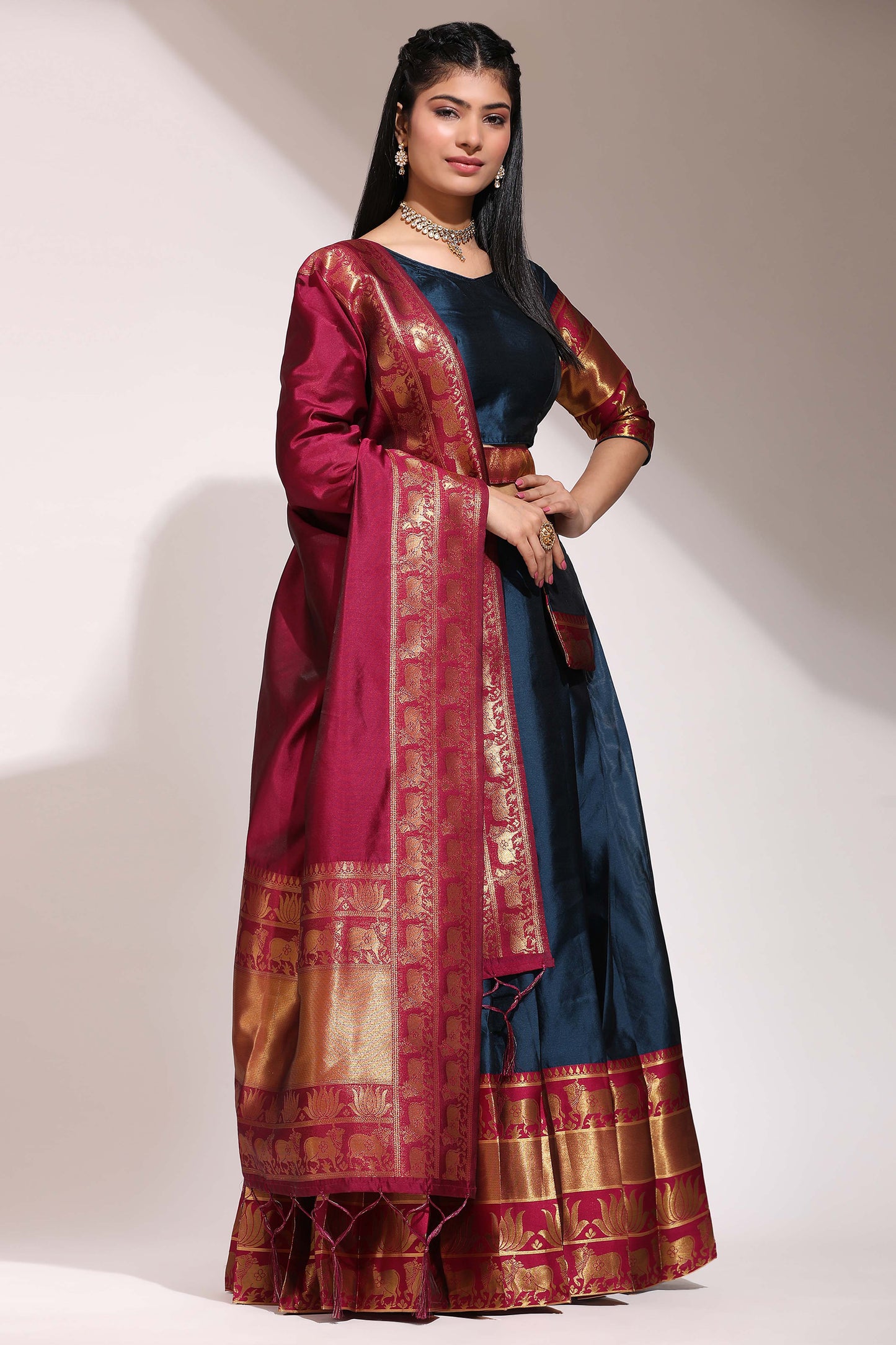 Captivating South Indian Festival Traditional Half Saree (Unstitched) : Embrace Timeless Elegance! 💃✨