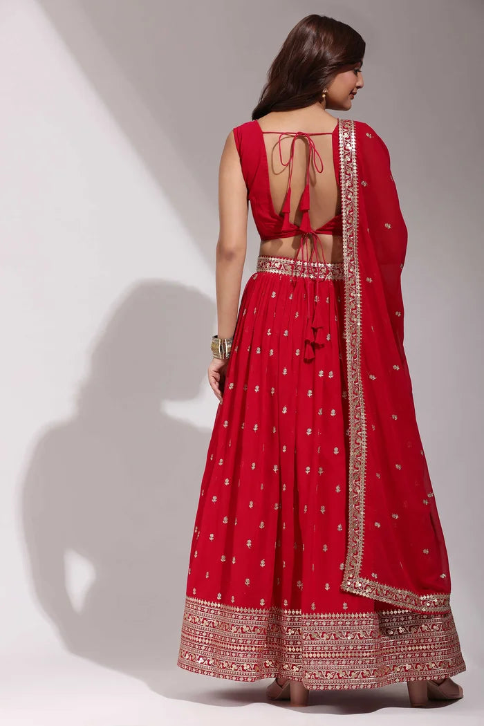 ShivGami Women's Embroidered Georgette Lehenga Choli with Sequins Work