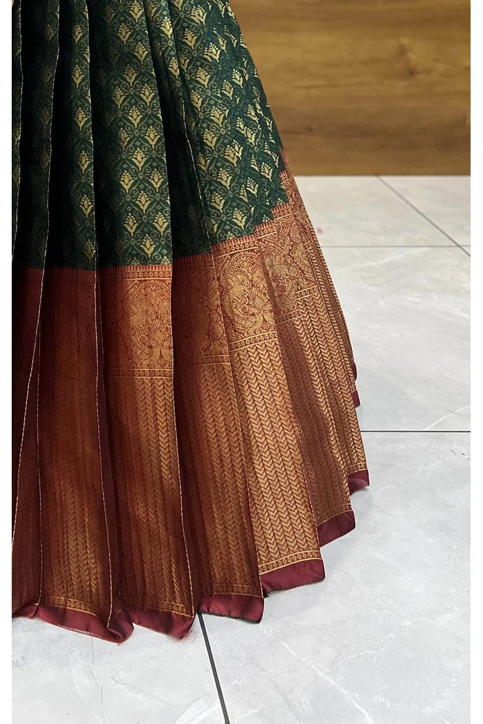 Munjya Women's Woven Design zari work Half Saree with Embroidered Blouse and Dupatta