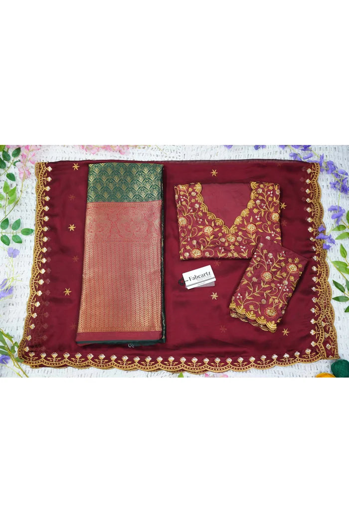 Munjya Women's Woven Design zari work Half Saree with Embroidered Blouse and Dupatta