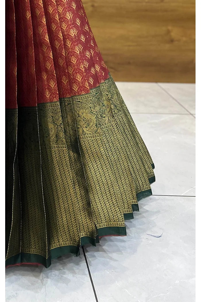 Munjya Women's Woven Design zari work Half Saree with Embroidered Blouse and Dupatta