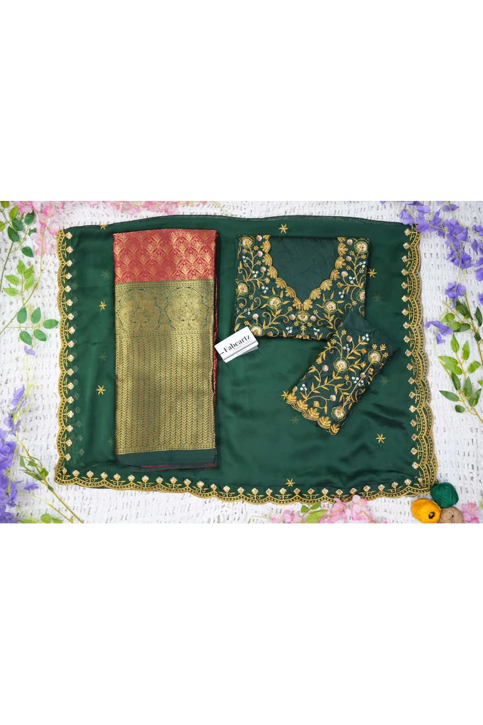 Munjya Women's Woven Design zari work Half Saree with Embroidered Blouse and Dupatta