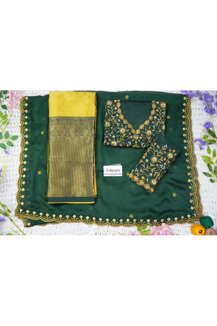 Munjya Women's Woven Design zari work Half Saree with Embroidered Blouse and Dupatta