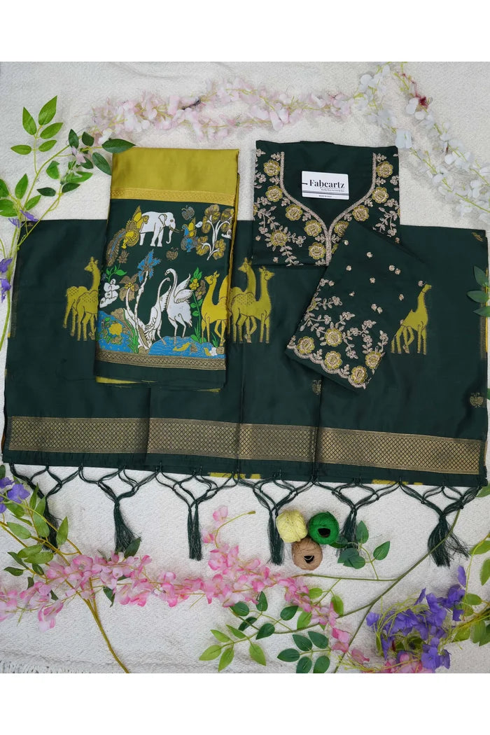 HiranPattu Women's Woven Design zari work Half Saree with Embroidered Blouse and Dupatta