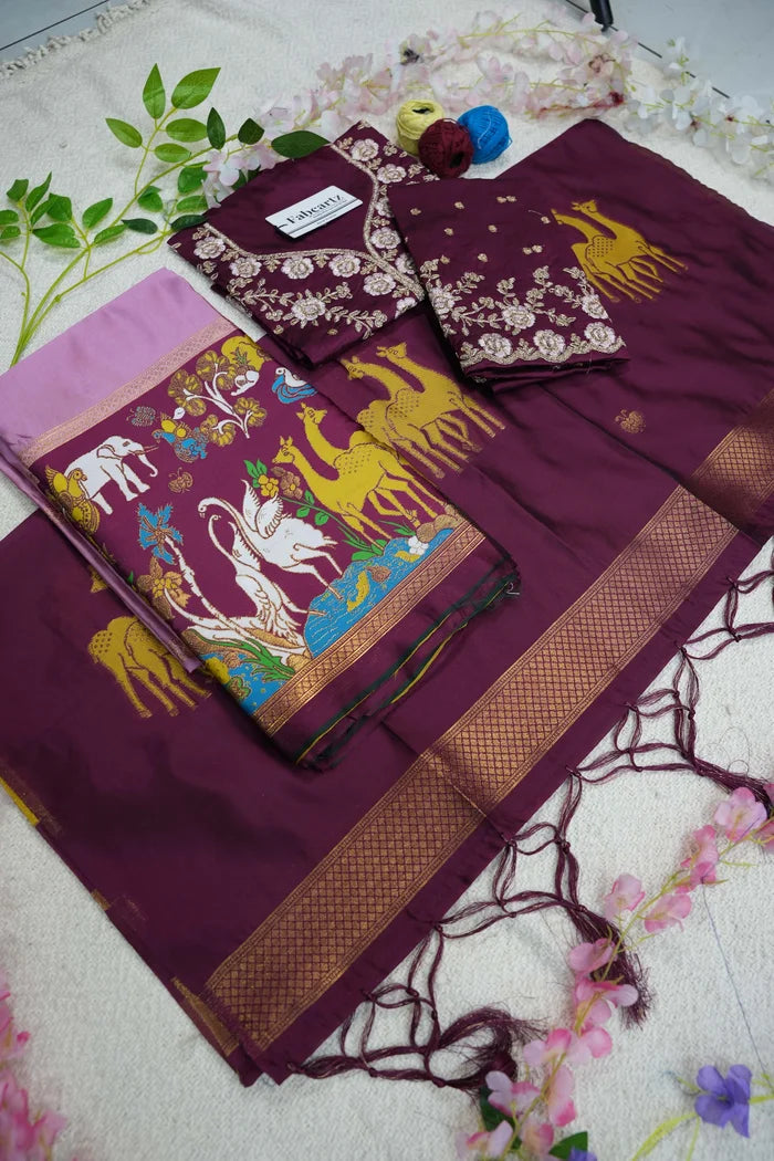HiranPattu Women's Woven Design zari work Half Saree with Embroidered Blouse and Dupatta