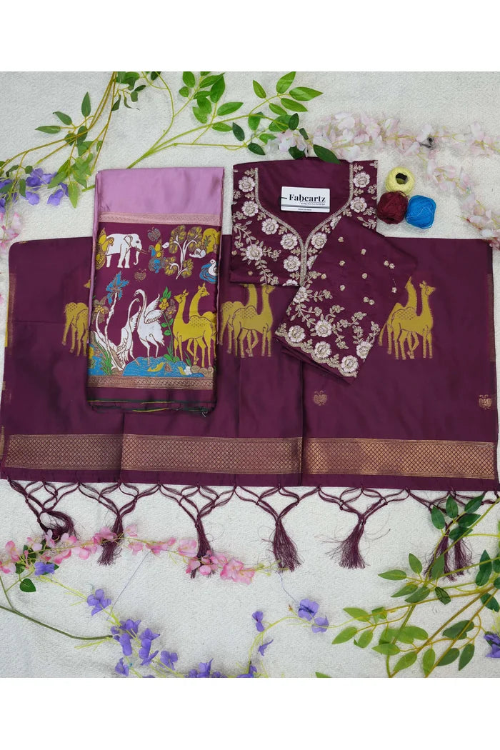 HiranPattu Women's Woven Design zari work Half Saree with Embroidered Blouse and Dupatta