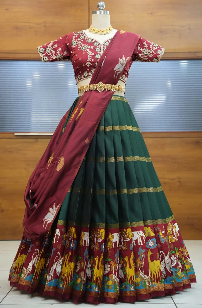 HiranPattu Women's Woven Design zari work Half Saree with Embroidered Blouse and Dupatta