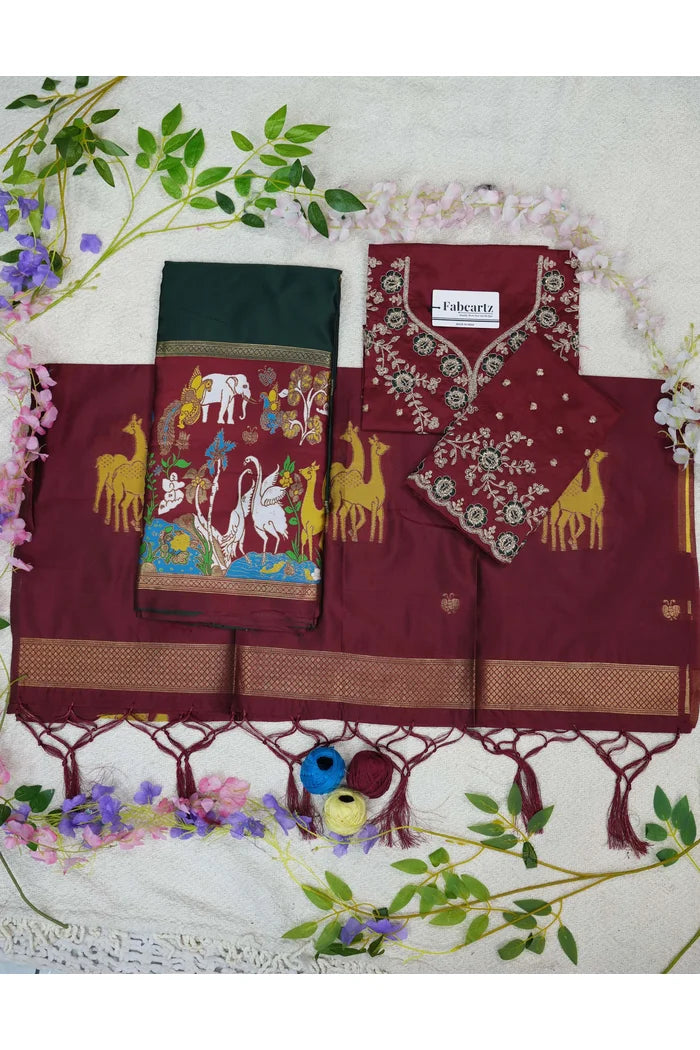 HiranPattu Women's Woven Design zari work Half Saree with Embroidered Blouse and Dupatta