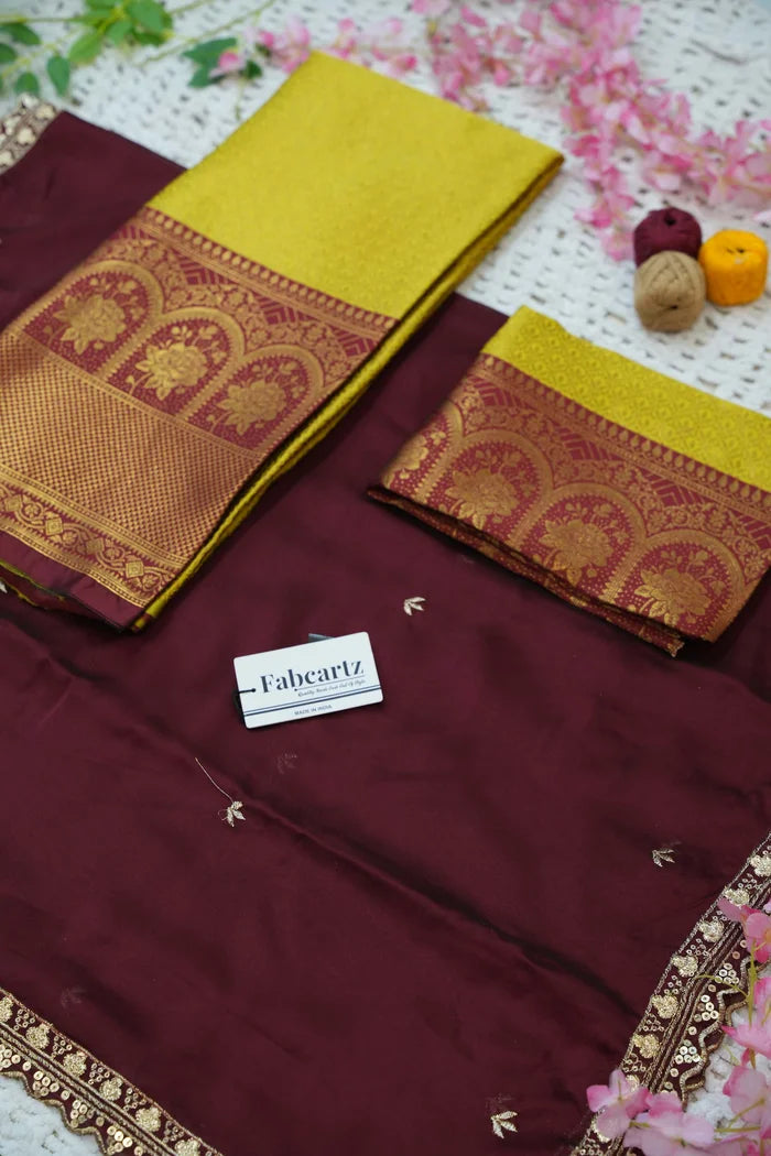 Oye!!Pattu Women's Woven Design zari work Half Saree with Embroidered Blouse and Dupatta