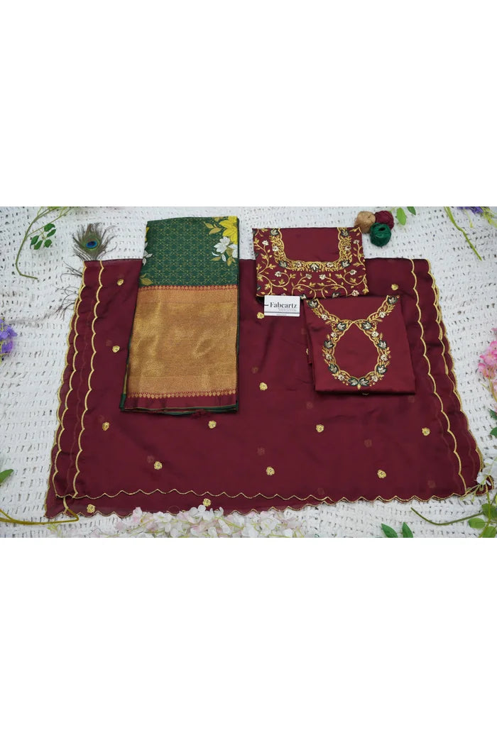 Komal Women's Woven Design zari work Half Saree with Embroidered Blouse and Dupatta