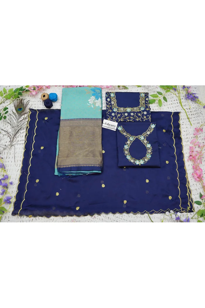 Komal Women's Woven Design zari work Half Saree with Embroidered Blouse and Dupatta