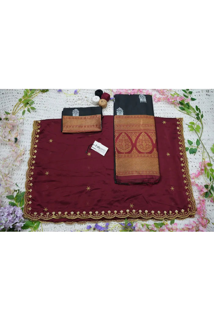 Mamidi Women's Woven Design zari work Half Saree with Embroidered Blouse and Dupatta