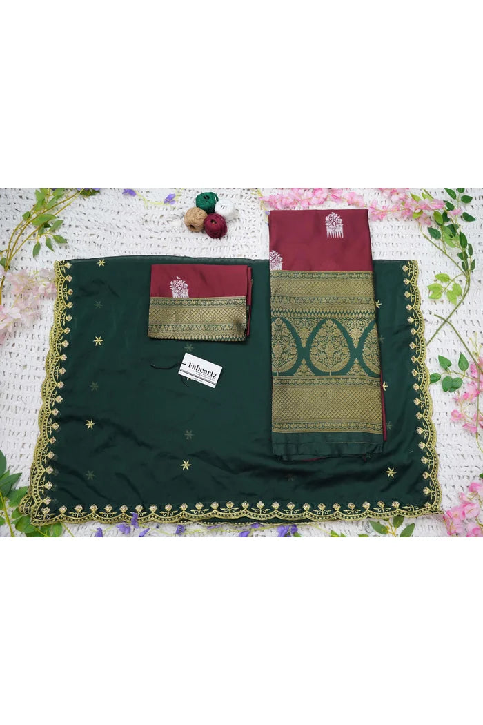 Mamidi Women's Woven Design zari work Half Saree with Embroidered Blouse and Dupatta