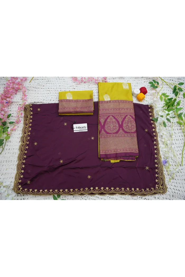 Mamidi Women's Woven Design zari work Half Saree with Embroidered Blouse and Dupatta