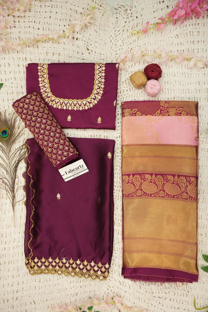 Pranavi Women's Woven Design zari work Half Saree with Embroidered Blouse and Dupatta