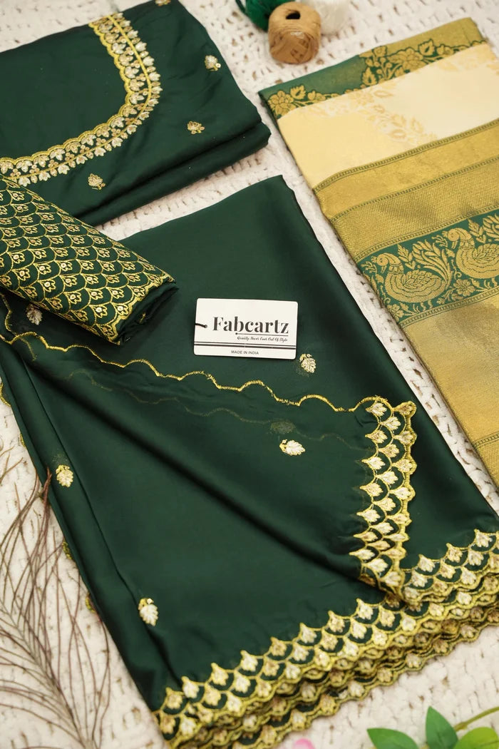 Pranavi Women's Woven Design zari work Half Saree with Embroidered Blouse and Dupatta
