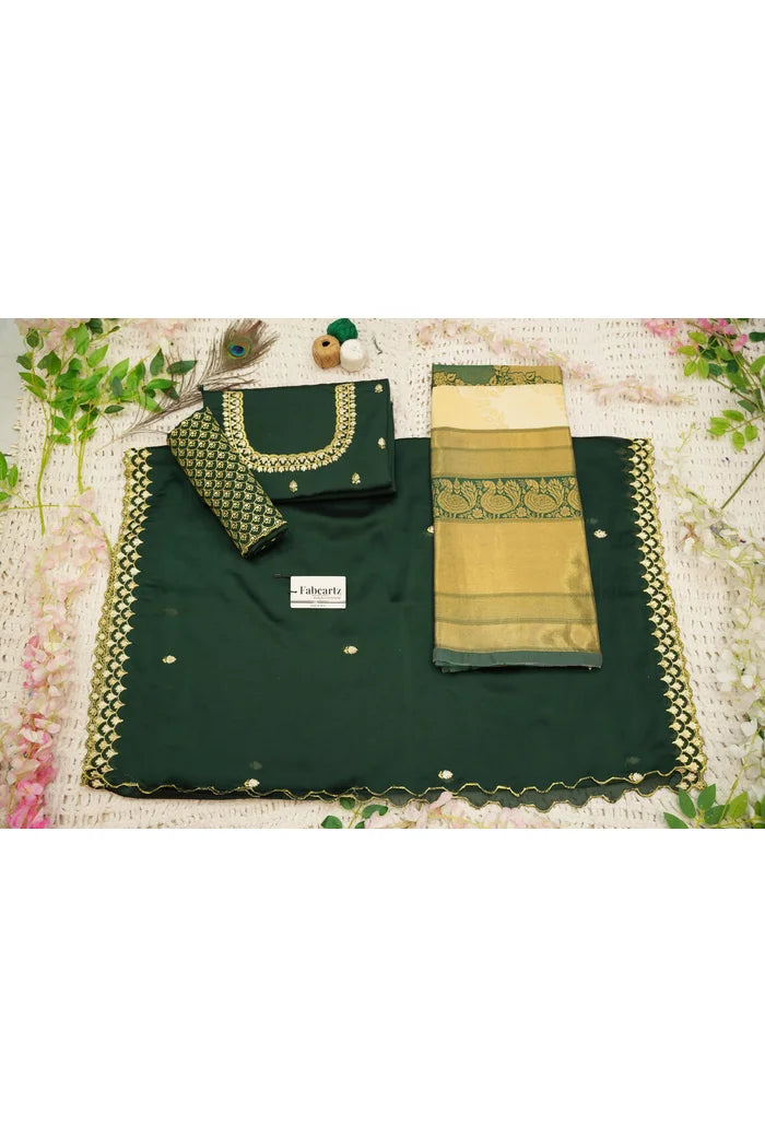 Pranavi Women's Woven Design zari work Half Saree with Embroidered Blouse and Dupatta