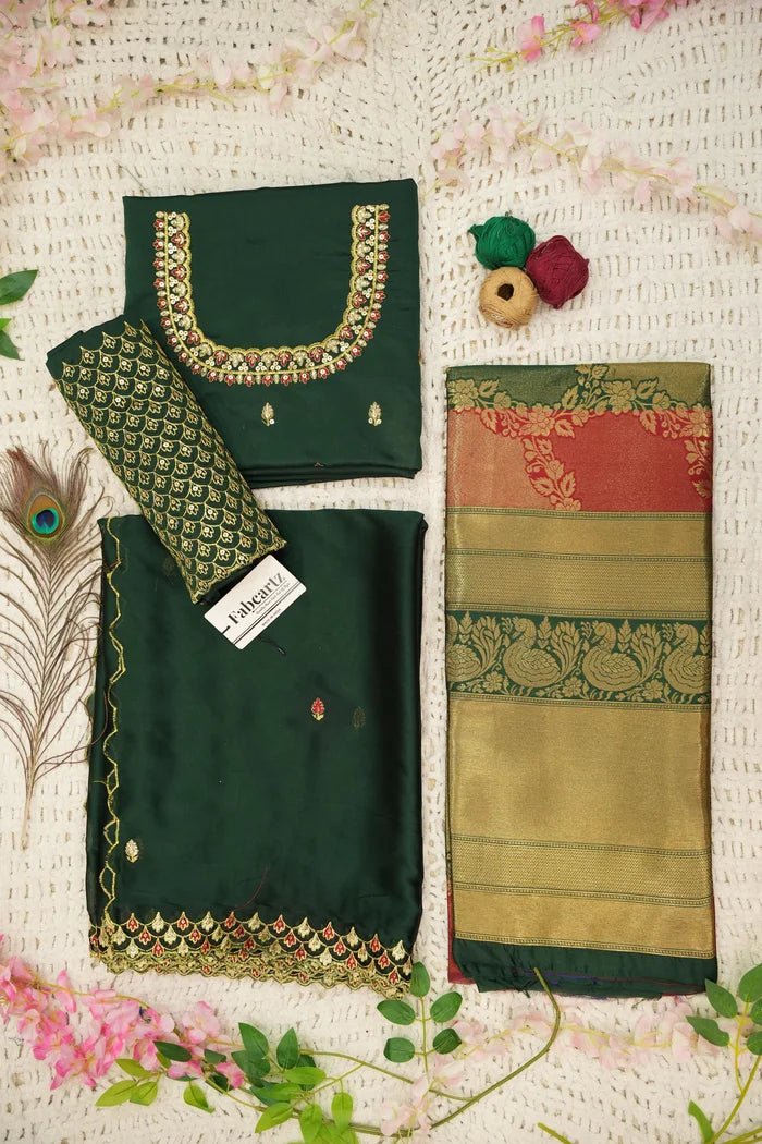 Pranavi Women's Woven Design zari work Half Saree with Embroidered Blouse and Dupatta