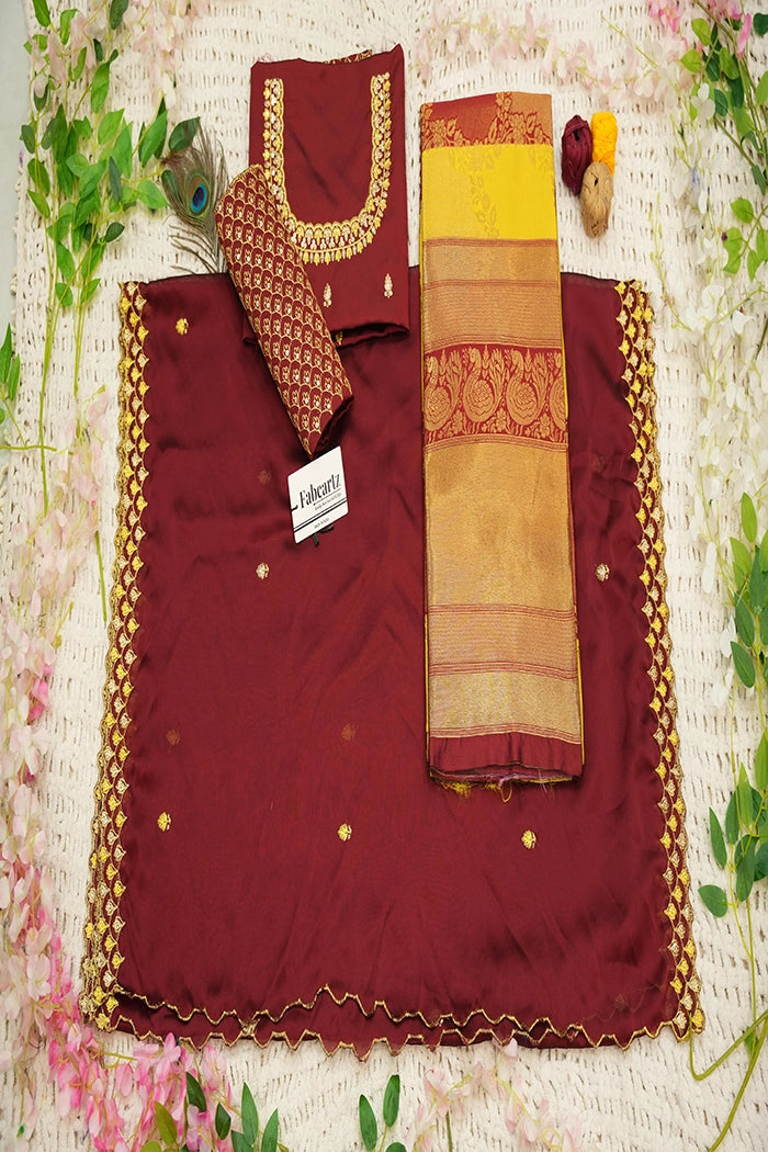 Pranavi Women's Woven Design zari work Half Saree with Embroidered Blouse and Dupatta