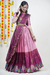Taj Mahal Women's Woven Design zari work Half Saree with Embroidered Blouse and Dupatta