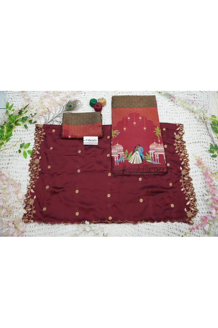 Taj Mahal Women's Woven Design zari work Half Saree with Embroidered Blouse and Dupatta