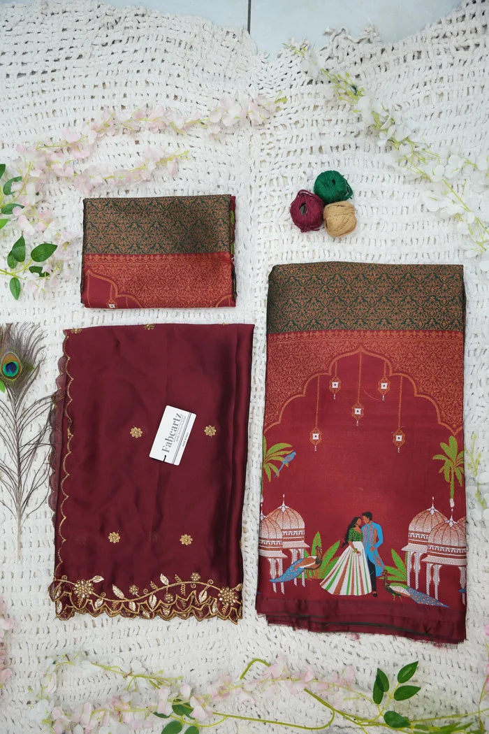 Taj Mahal Women's Woven Design zari work Half Saree with Embroidered Blouse and Dupatta