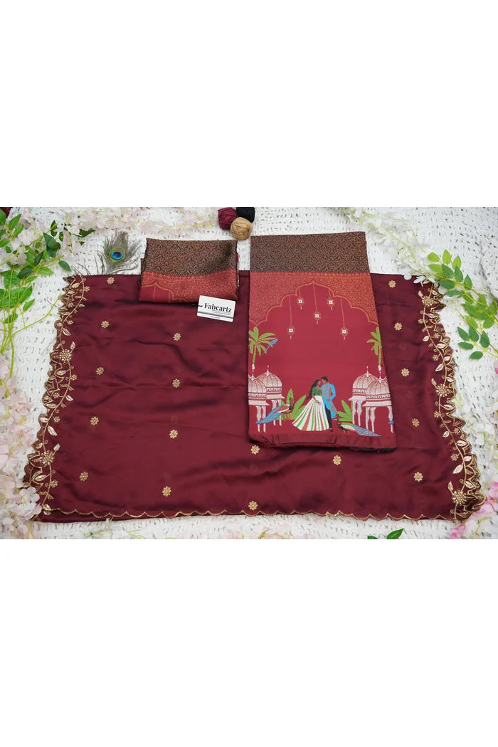 Taj Mahal Women's Woven Design zari work Half Saree with Embroidered Blouse and Dupatta