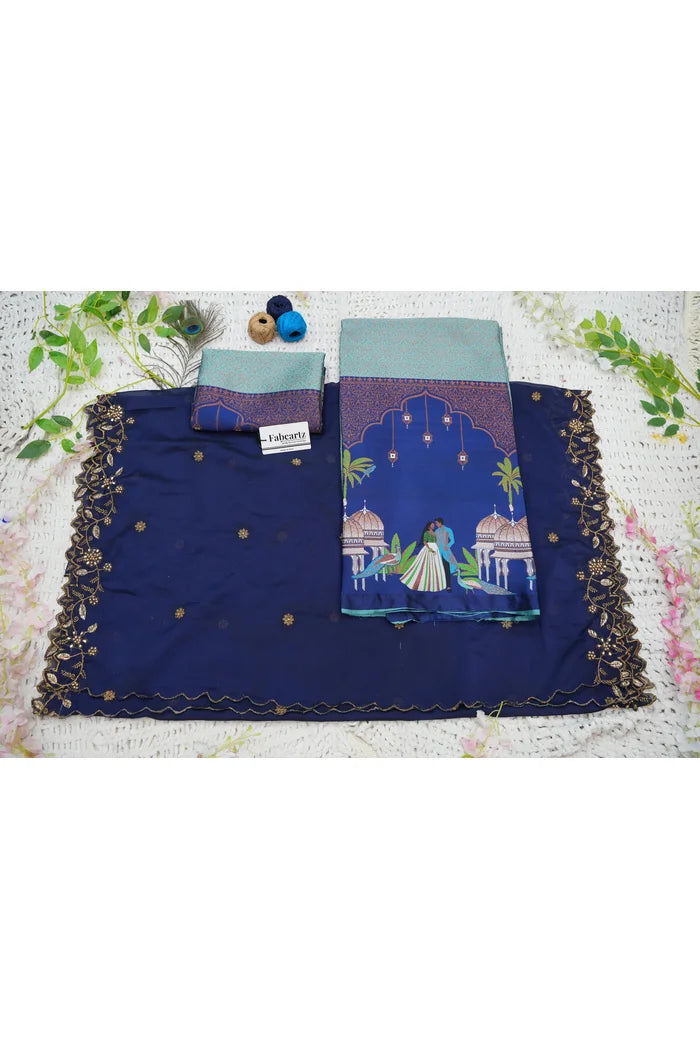 Taj Mahal Women's Woven Design zari work Half Saree with Embroidered Blouse and Dupatta